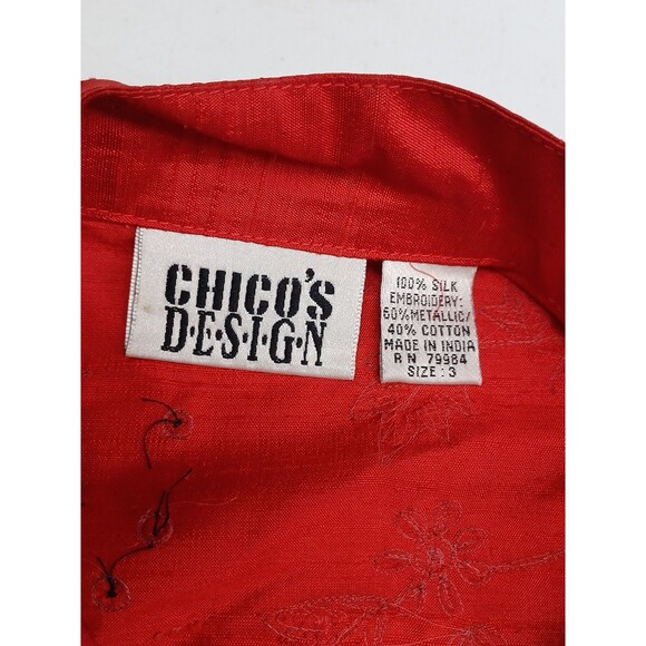 Chicos design floral button front top red long sleeve embroidery Sz 3 - XL/16 - Picture 8 of 9